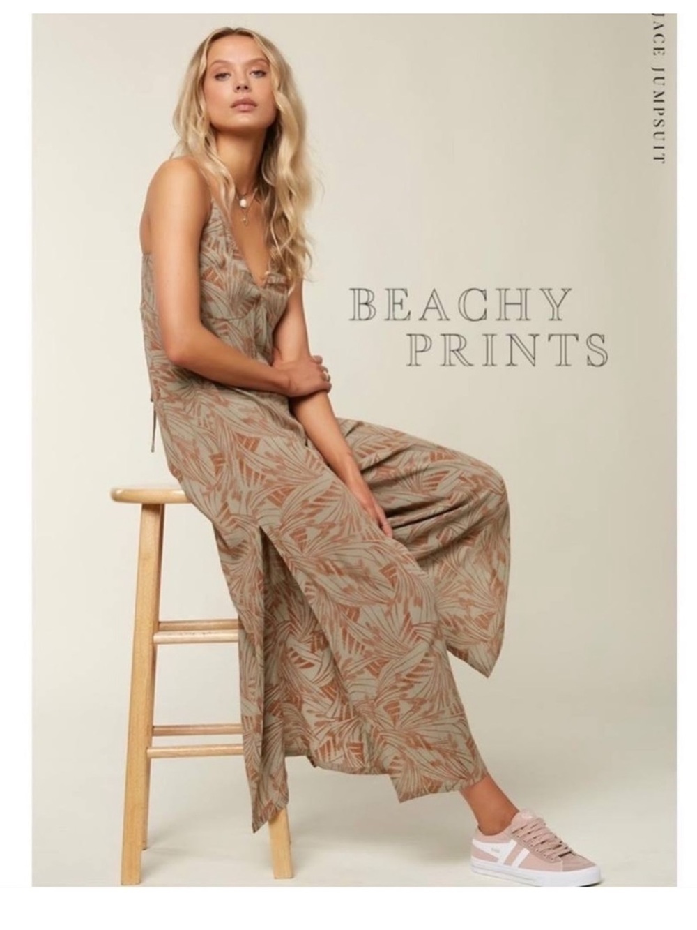 O'Neill Jace Leaf Print Wide Leg Jumpsuit Boho Tropical